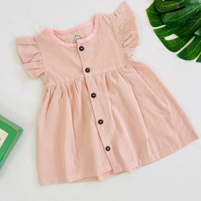 A Pink-Seersucker cotton Frill Frock - Image 1