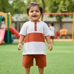 Crinkle muslin half sleeve baby clothing set in breathable organic cotton fabric