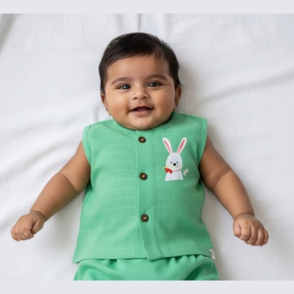 Muslin Jhabla (0-3m)-A Green Rabbit