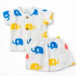 Muslin half sleeve jabla with trouser set for newborn baby in soft cotton fabric