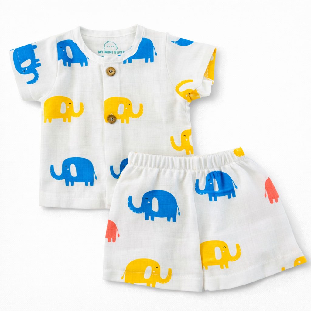 Muslin half sleeve jabla with trouser set for newborn baby in soft cotton fabric